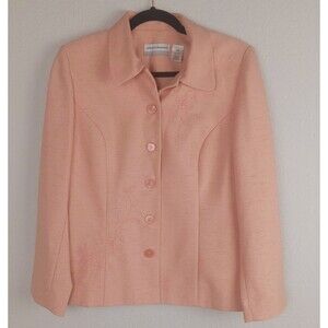 Alfred Dunner Women Pink Suit Jacket Blazer Embroidered Long Sleeve Sz 10 Petite